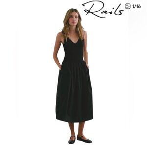 Rails Franca Mixed Media Midi Dress in Black - Size M